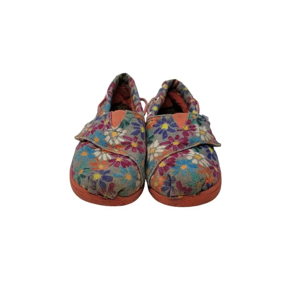 Toms Bimini Alpargata Shoes Toddler Size 10T Ash Daisy Floral Cotton Hook & Loop